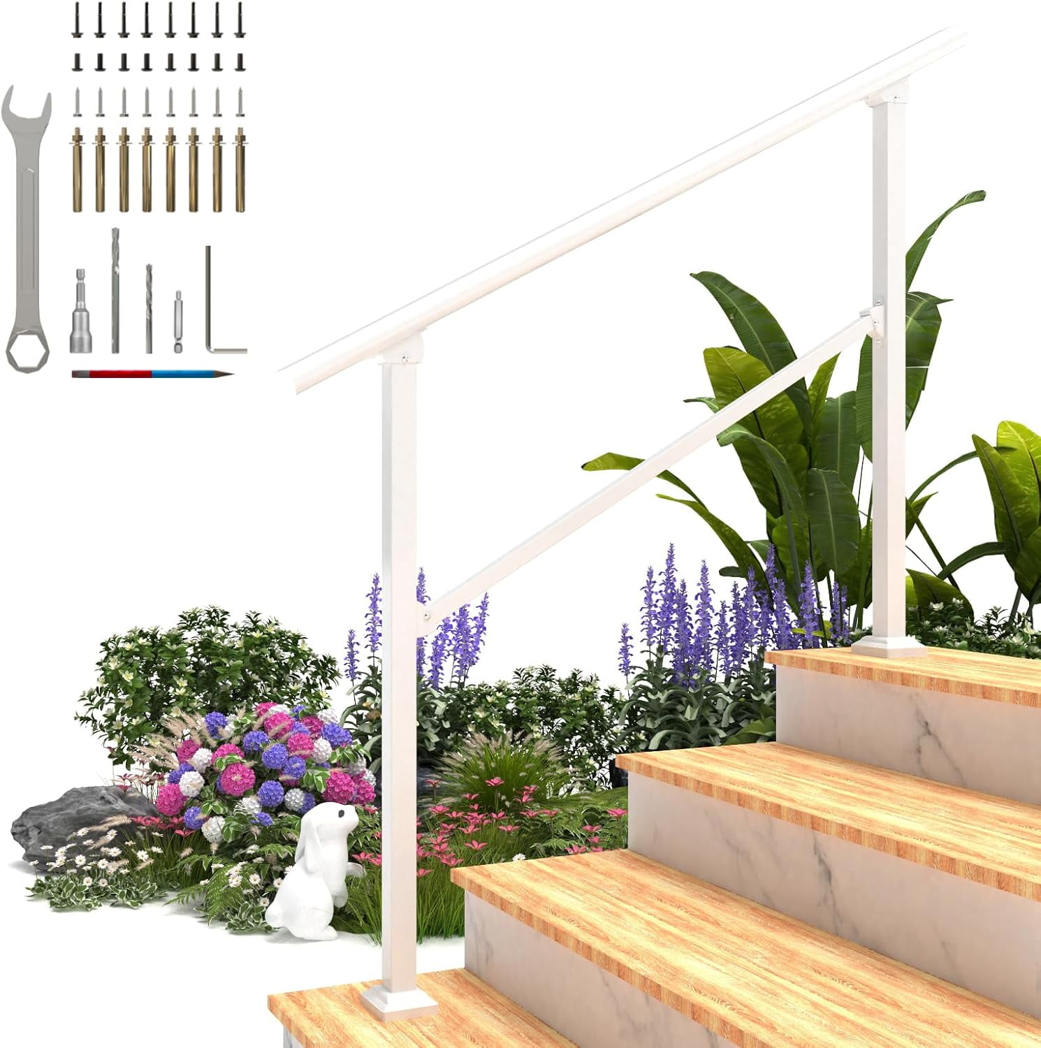 Hand Rails for Outdoor Steps, 4 Step Handrail Stair Railing for Seniors ...