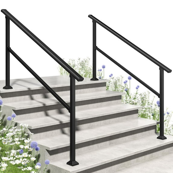 Hand Rails for Outdoor Steps, 5 Step Handrail 2 Pack, Outdoor Handrail Stair Railing Kit, Safety Hand Rails for Seniors