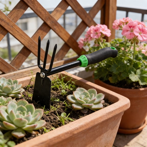 Hand Rake for Gardening - Quenched Steel Construction, Rust-resistant Coating, Ergonomic Fiberglass Handle, Durable Weeding and Planting Tool