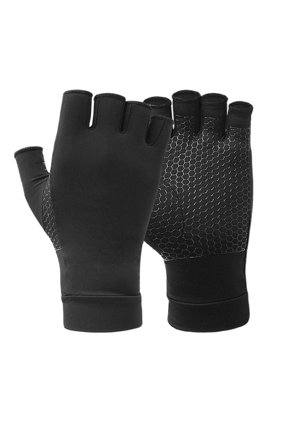 Hand Relief Copper Infused Compression Gloves, Fingerless Honeycomb Non-Slip Support Gloves for Men Women, Ideal for Typing, Workout, Daily Use, 1 Pair Black