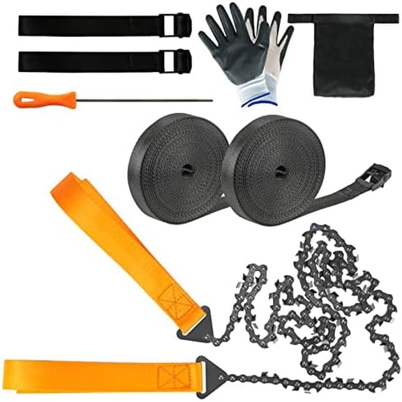 Hand Rope Chain Saw - 48" pocket chainsaw directly connected to 66 ft ropes to form high tree limb rope chainsaw for camping survival and tree pruning
