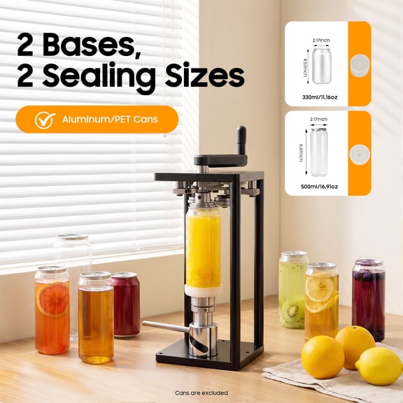 Hand Rotary Can Sealing Machine, Manual Can Sealer with Foldable Crank, Stainless Steel Tabletop Can Sealer for Home, Cafe, Restaurant, Seals 55mm Diameter PET & Aluminum Cans