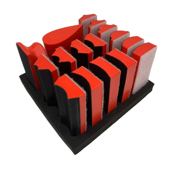 Hand Sanding Block Set of 16,Interchangeable Assorted Contoured Profile Sanding Pad Kit,Hook and Loop Abrasive Sanding Chassis for Sand Wood Furniture, Auto Paint and Crafts,Red 102