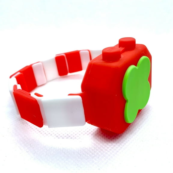 Hand Sanitizer Bracelet for Kids | Two Color Assembled Strap Kit | 3 in 1 Sanitizer Wristband, Sanitizer Keychain, Stilysh Bracelet | Hand Made Silicone Bracelet (Red and White)