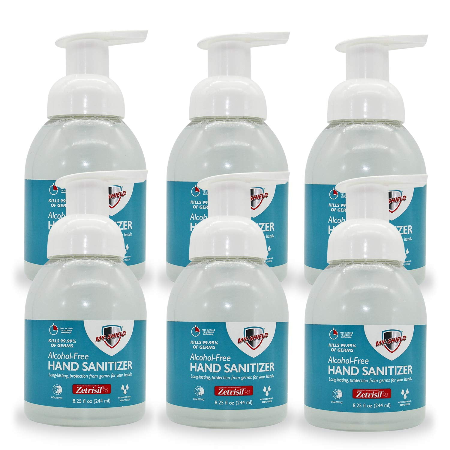 Hand Sanitizer Foam - 8.25 oz, (6-pack) Alcohol-Free, Long-lasting Protection. Kills 99.9% of Germs. Moisturizes With Aloe Vera. Formulated with Zetrisil. FDA Registered