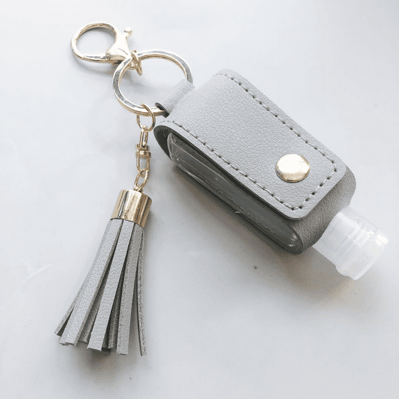 Hand Sanitizer Holder with Tassel Keychain Grey