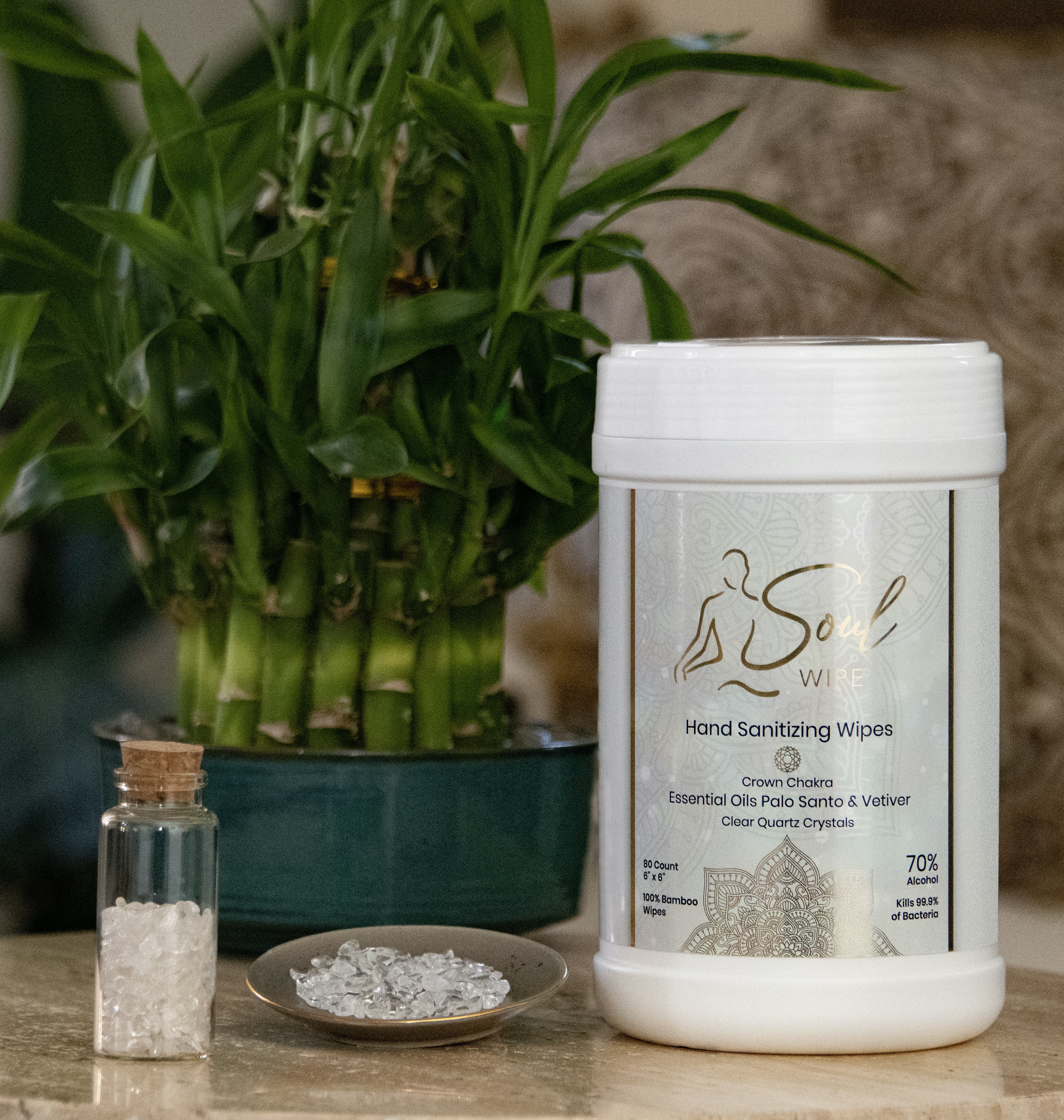 Hand Sanitizer made with Palo Santo and Vetiver Pure Essential Oils. Crown Chakra Meditation Tool