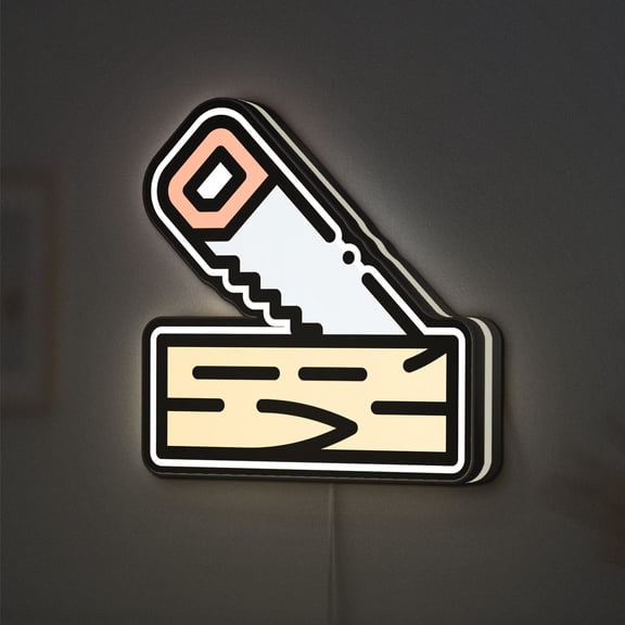 Hand Saw 3D Novelty Light Box, Woodwork Tool Lamp Decor for Carpenters, Workshop Walls and Construction Lovers (Width 20 inch, 50cm)