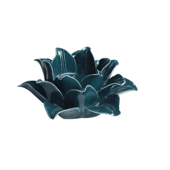 Hand-Sculpted Ceramic Flower Candle Holder for Romantic Candlelight Dinners, Festive Home Decor and Decorative Accent Green