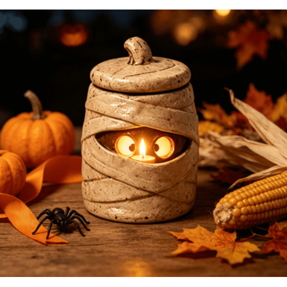 Hand-Sculpted Halloween Mini Lanterns, Tea Light Holder,Halloween Candle Holder, Rustic Fall Decor, Cute Spooky Table Decor for Tiered Tray Home Mantel Party,D