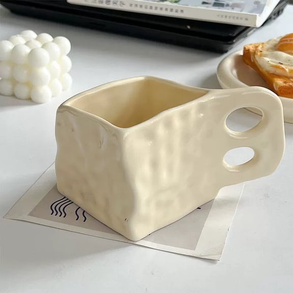Hand-Sculpted Square Ceramic Mug - 400ml Unique Coffee and Milk Mug for Couples Gift