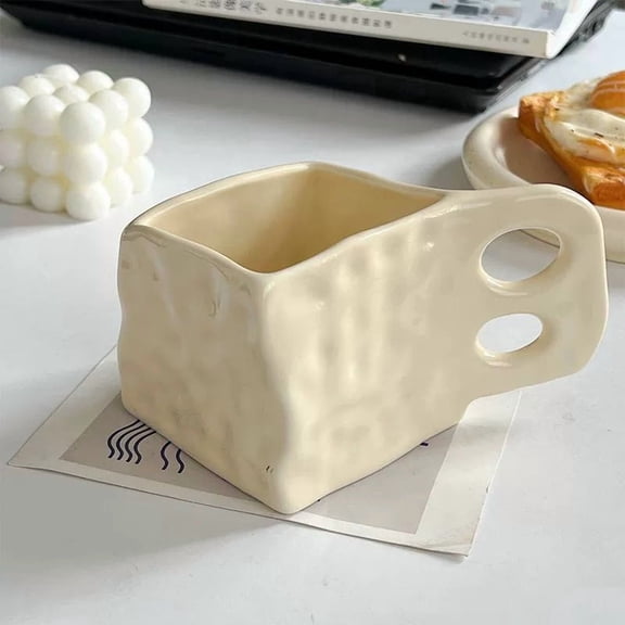Hand-Sculpted Square Ceramic Mug - 400ml Elegant Coffee and Milk Mug for Couples and Special Occasions