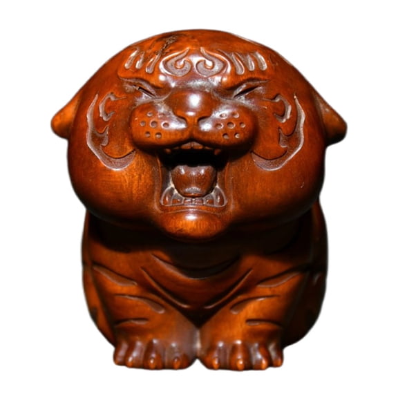 Hand Sculpture Decor Tiger Figurine Wooden Carved Cute Handcrafted Protection Joy Blessing Fortune Safety Guardian Peace Piano