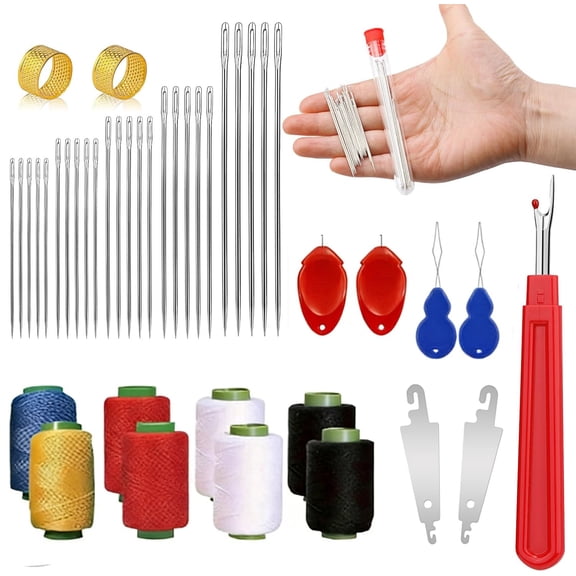 Hand Sewing Kit with Assorted Needles, 3 Thread Spools, Thimbles & Seam Ripper for Mending & Crafting, 43-Piece Set