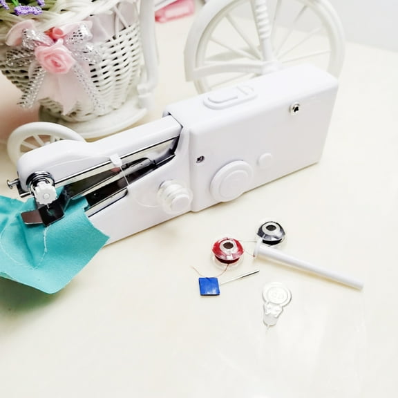 Hand Sewing Machine Portable Multi-Function Home Assistant Mini Handheld Cordless Portable Sewing Machines For Repairing Garment Fabrics Curtains Leather White 210x65x35mm