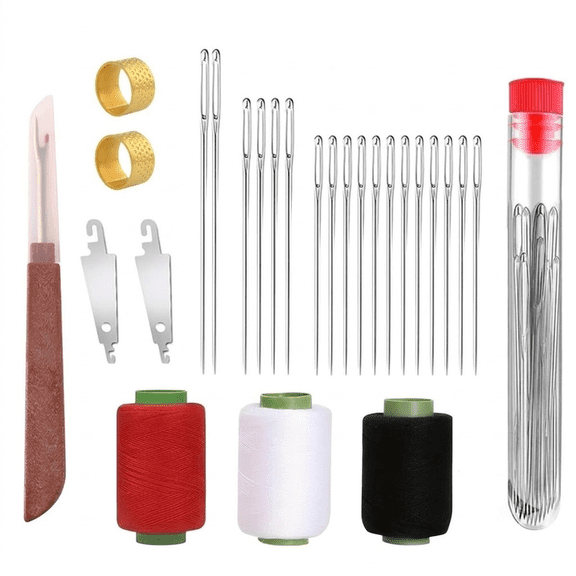 Hand Sewing Needles Kit 34 Pcs, Large Eye Stitching Needles with Thread Spool, Thimble and Seam Ripper, Portable Sewing Repair Tools for Beginners, Adults & Crafters, Assorted Sizes