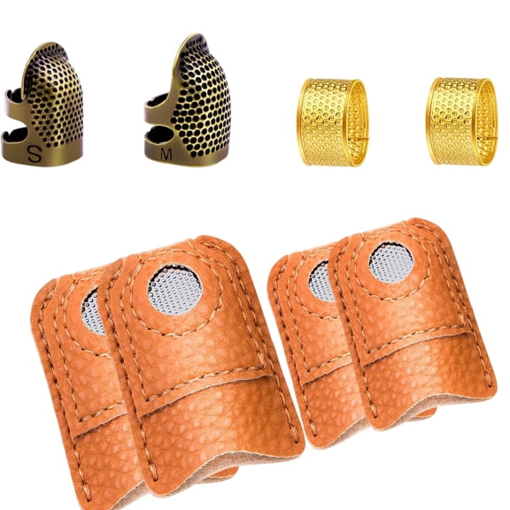 Hand Sewing Thimble Set with Adjustable Open Finger Guards, Dimpled Metal Finish for Needle Control in Leather Stitching Tasks at Home