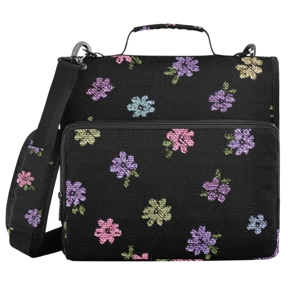 Hand Sewn Cute Small Flowers Binder Bag with Shoulder Strap 3 Ring Zipper Binder File Folder Document Storage