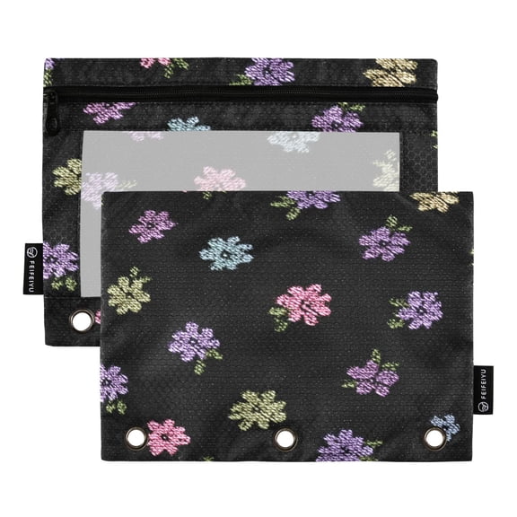 Hand Sewn Cute Small Flowers Binder Pouches Zipper Pocket Document Storage 3 Rings 2 Packs A5 Size