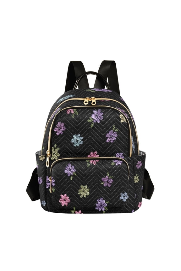 Hand Sewn Cute Small Flowers Quilted Backpack Fashion Daypack Commuter Bag for Women 8.5 L