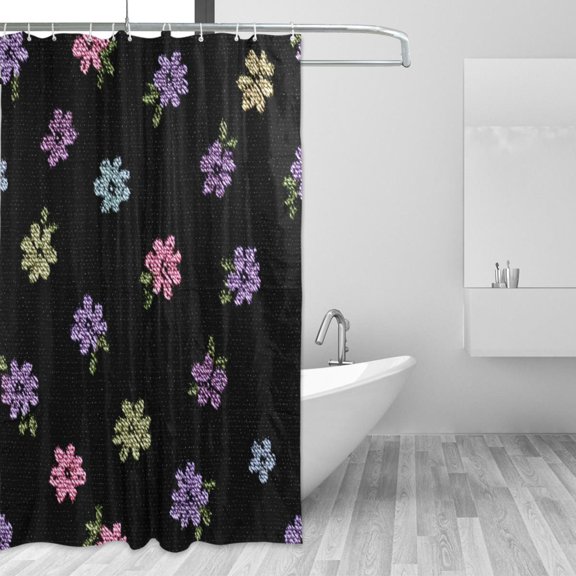 Hand Sewn Cute Small Flowers Shower Curtains with 12 Hooks Waterproof Bathroom Decor 66" x 72"