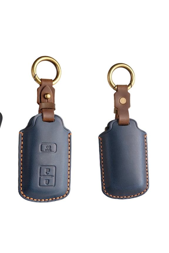 Hand‑Sewn Leather Key Fob Cover, Toyota 3‑Button Smart Key Case, Compatible with 4Runner, Tundra, Tacoma, Genuine Cowhide, Signal‑Friendly, Anti‑Scratch Protection (Blue)