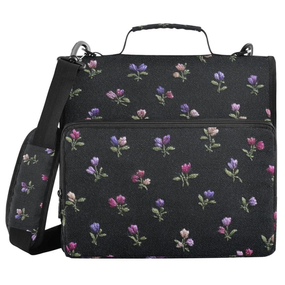Hand Sewn Small Colorful Flowers Binder Bag with Shoulder Strap 3 Ring Zipper Binder File Folder Document Storage
