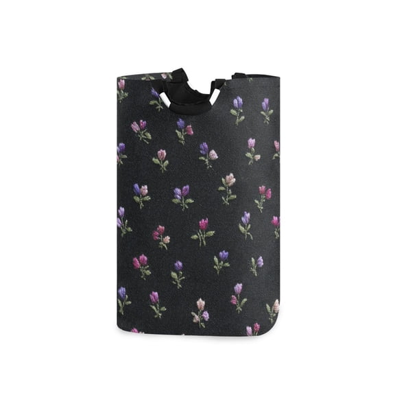 Hand Sewn Small Colorful Flowers Laundry Basket with Handles Foldable Laundry Hamper Freestanding Washing Bin 50L