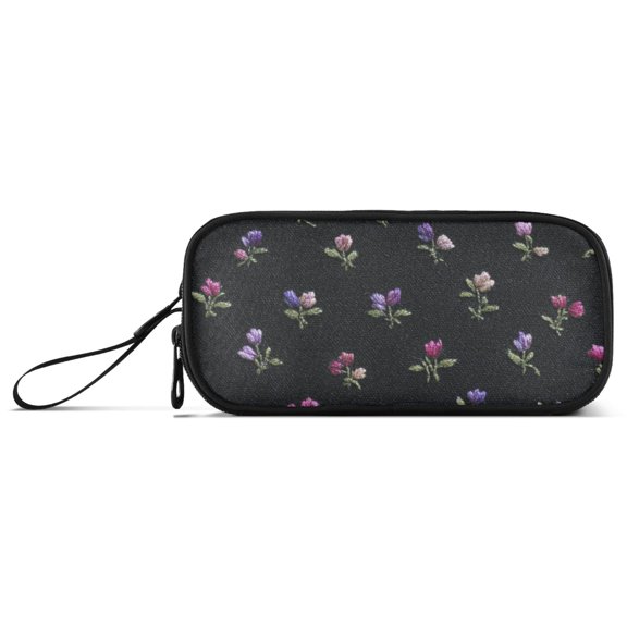 Hand Sewn Small Colorful Flowers Pencil Case Stationary Holder Pen Bag Pencil Pouch Tool Organizer 3 Compartments