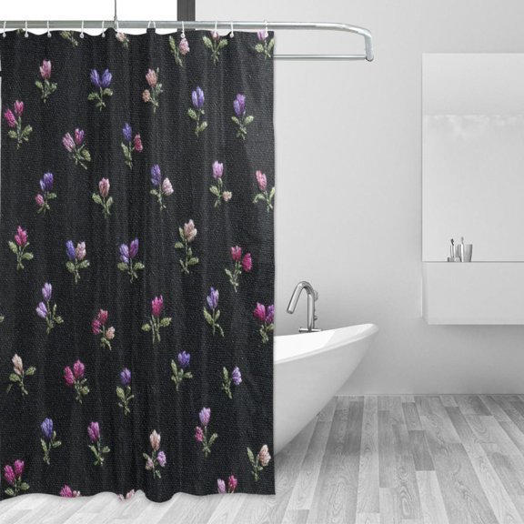 Hand Sewn Small Colorful Flowers Shower Curtains with 12 Hooks Waterproof Bathroom Decor 66" x 72"