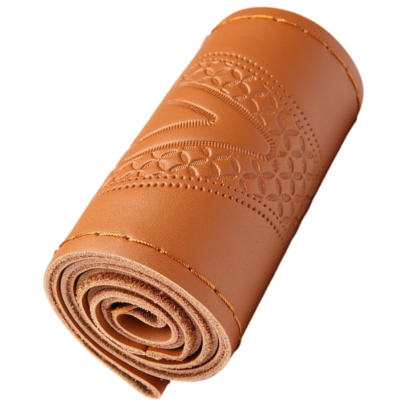 Hand Sewn Steering Wheel Wrap Sewing Steering Wheel Cover Embossed Pattern Leather Stitch Steering Wheel Protector Wrap for 38CM Steering Wheels Refreshed Car Interior Accessories Brown