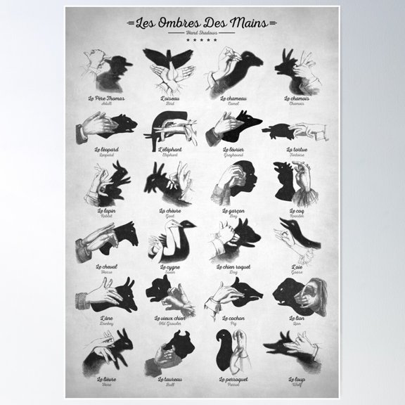 Hand Shadows Poster Wall Art, Modern Wall Decor For Living Room Bedroom, 12x18 UNFRAMED