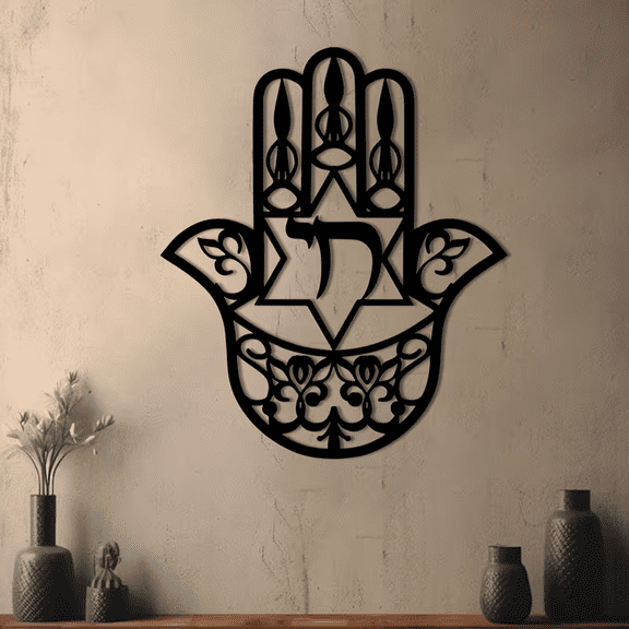Hand Shape Metal Wall Art with Pattern Design, Iron Indoor Decor