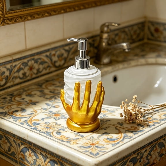 Hand-Shaped Soap Dispenser, Unique Resin Holder with Frosted Bottle for Liquid Hand Soap & Lotion
