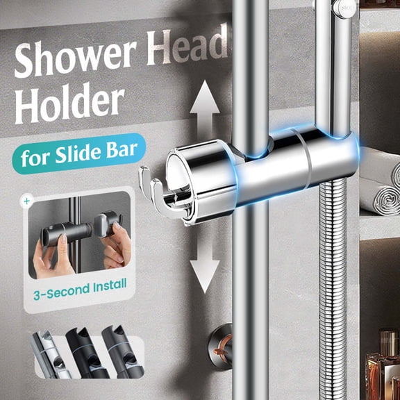 Hand Shower Bracket, Shower Rod Clamp Mount, 360 Rotating Chrome Finish Fixture, No Drill Adjustable Support for 18-25Mm Rods