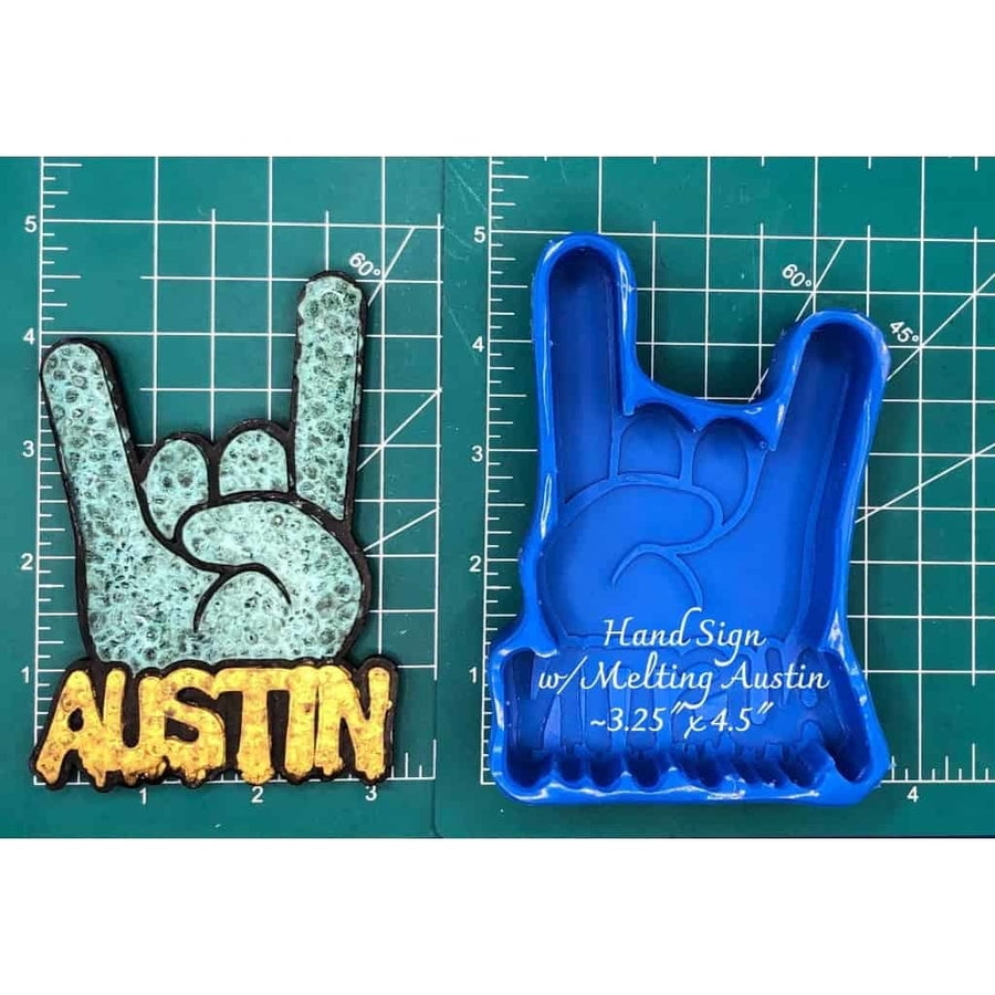 Hand Sign with Melting Austin Silicone Freshie Mold