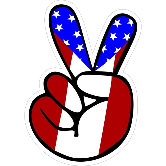 Hand Signal Gesture Sticker, V Sign Letter Sign Decal with America Design Sticker Car Trunk Bike Laptop, 6 X 6 Inch