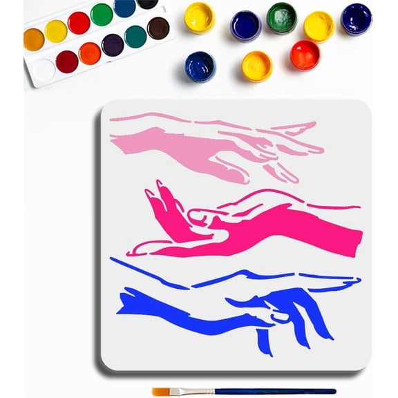 Hand Silhouette Painting Template 11.8x11.8inchs Reusable PET Hollow Drawing Stencil Woman's Hand Orchid Finger Pattern Template