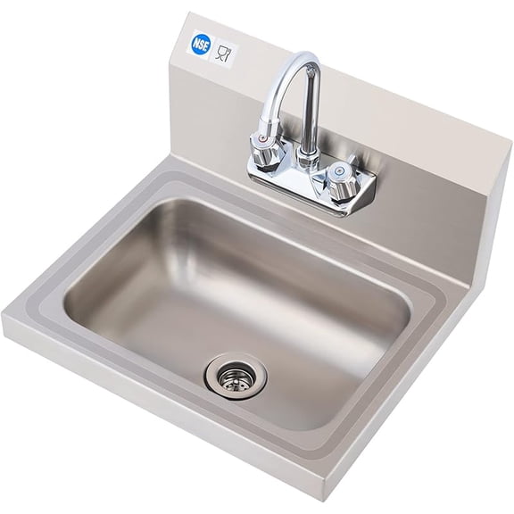 Hand Sink Commercial Stainless Steel Sink for Washing, NSF Utility Sink with Gooseneck Faucet, Wall Mount Kitchen Sink for Restaurant Bar RV Bathroom Laundry Room (17 x 15 Inches)