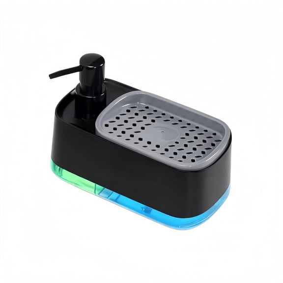 Hand Soap Dispenser Bathroom Set for Kitchen, Dual Soap Dispenser with Sponge Holder, 3-in-1 Countertop Soap Pump Dispenser for Kitchen Sink, Useful Kitchen Gadgets, Leak-Proof Plastic Soap Holder