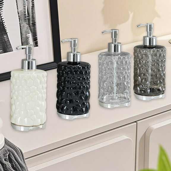 Hand Soap Dispenser Bottle | Plastic Refillable Pump for Liquid Soap, Lotion, Shampoo, Oil | 420ml Capacity | Modern Bathroom Kitchen Countertop Decor | White Black Gray Clear | 6.8x2.9 in