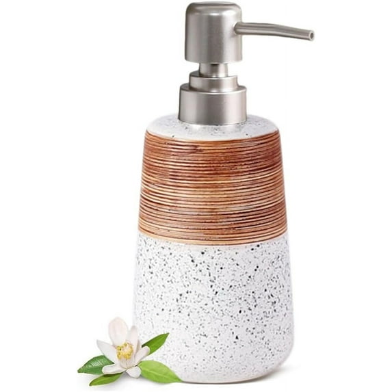 Ceramic Soap Dispenser with Silver Pump, 14.2oz, for Kitchen and Bathroom, White