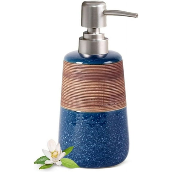 Hand Soap Dispenser, Dish Soap Dispenser, 14.2oz Ceramic Soap Dispenser with Silver Pump, Refillable Liquid Soap and Lotion Dispenser, Modern Home Bathroom Decor (Blue)