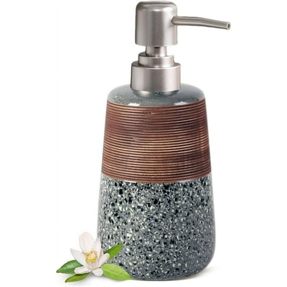 Hand Soap Dispenser, Dish Soap Dispenser for Kitchen, 14.2oz Ceramic Soap Dispenser with Silver Pump, Refillable Liquid Soap and Lotion Dispenser, Modern Home Bathroom Decor (Grey)