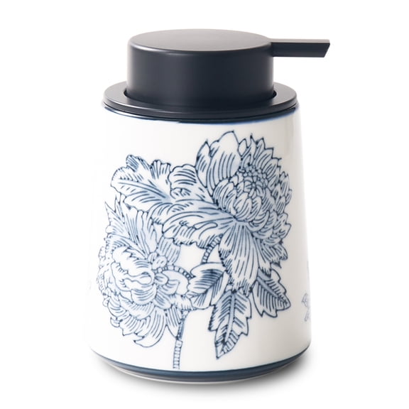 Hand Soap Dispenser for Bathroom, Ceramic Lotion Dispenser, Blue and White Flowers and Branches