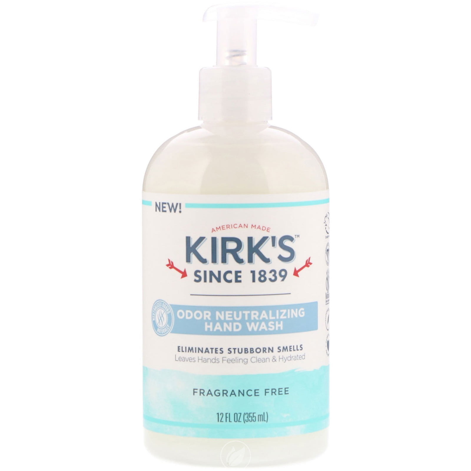 Hand Soap Fragrance Free 12 Oz by Kirk's Natural Products, Pack of 2