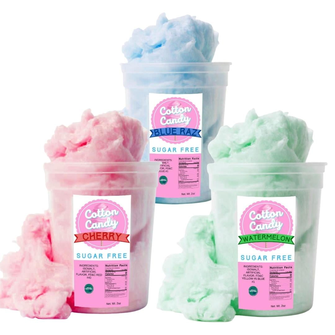 Hand Spun Sugar Free Cotton Candy Pack 1 (Blue Raz, Cherry, Watermelon ...