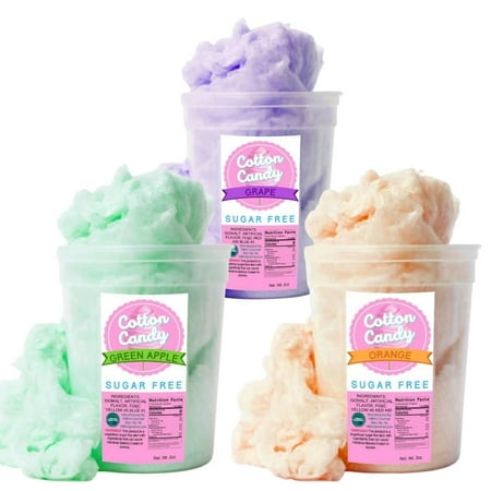 Hand Spun Sugar Free Cotton Candy Pack 2 (Grape, Green Apple, Orange)