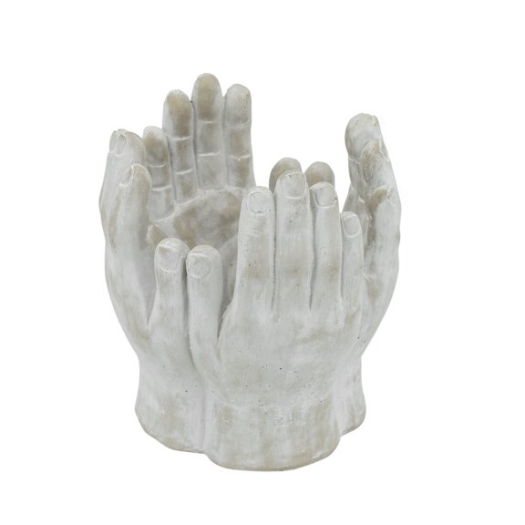 Hand Statue Planter - 10" x 9.5" x 10" - Gray