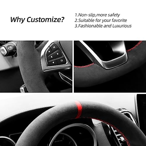 Alfanxi Hand-Stitched Alcantara Steering Wheel Cover For Mercedes AMG Models - Red Stripe | Compatible With C43, CLA45, GLC, E-Class, S-Class